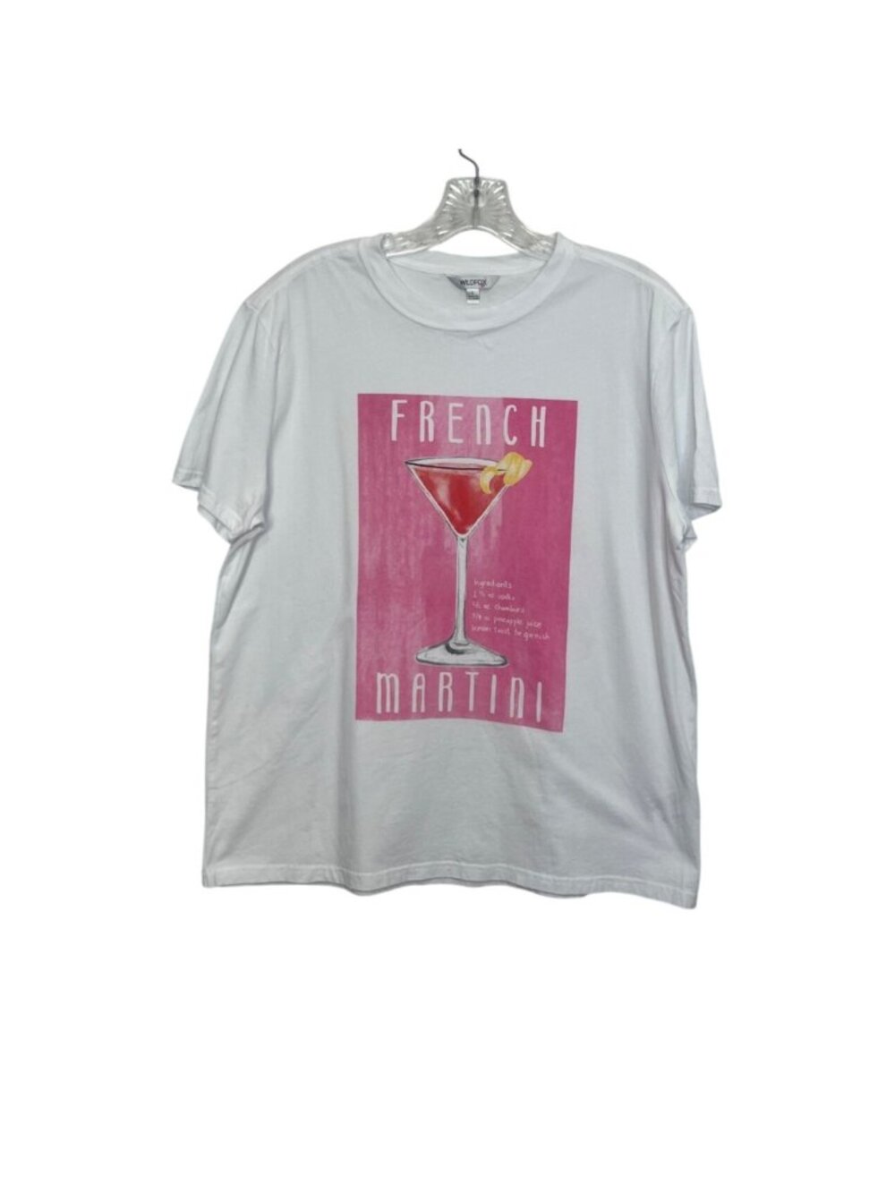 Wildfox French Martini‎ Graphic Tshirt Large White Pink Cotton Casual